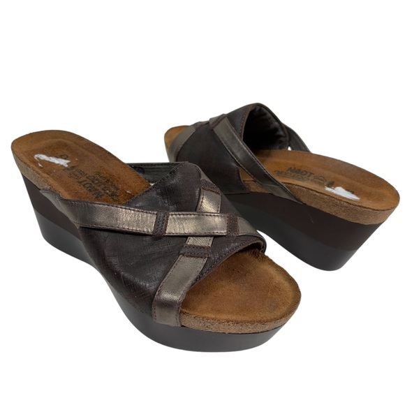 Naot Shoes - NAOT 38 Womens Slip On Platform Sandals Shoes Open Toe Brown Leather New